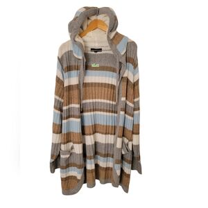 Almost famous open cardigan with hoodie striped neutral colors size 2X